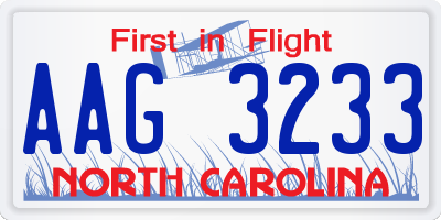 NC license plate AAG3233