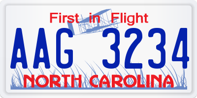 NC license plate AAG3234