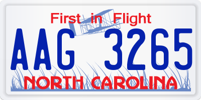 NC license plate AAG3265