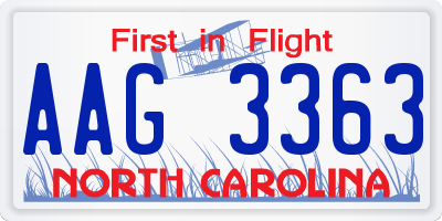 NC license plate AAG3363
