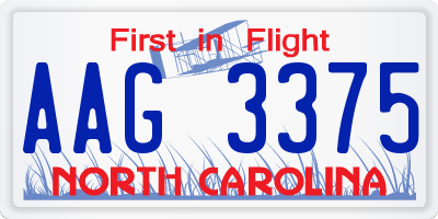 NC license plate AAG3375