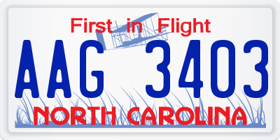 NC license plate AAG3403