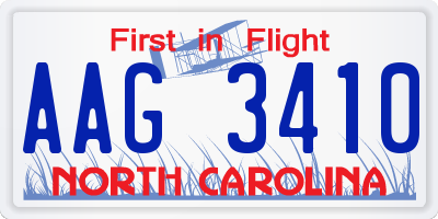 NC license plate AAG3410