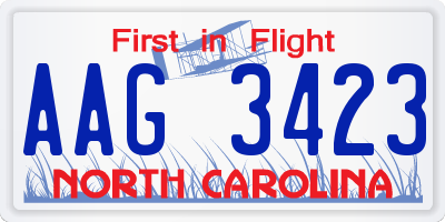 NC license plate AAG3423