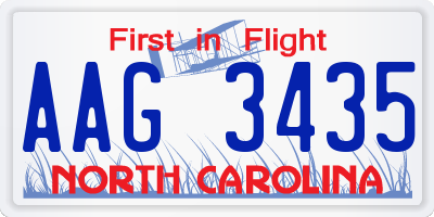 NC license plate AAG3435