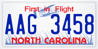 NC license plate AAG3458