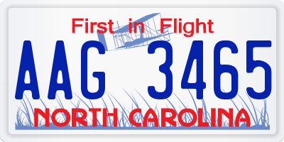 NC license plate AAG3465