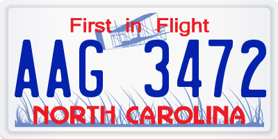 NC license plate AAG3472