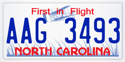 NC license plate AAG3493