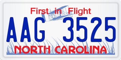NC license plate AAG3525