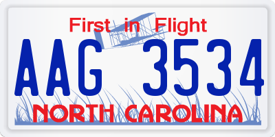 NC license plate AAG3534