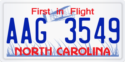 NC license plate AAG3549