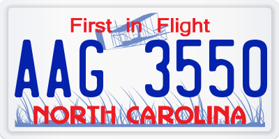 NC license plate AAG3550