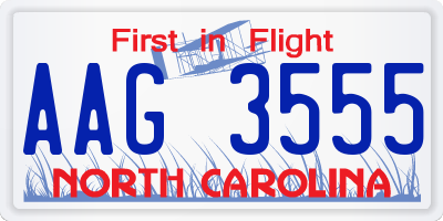 NC license plate AAG3555