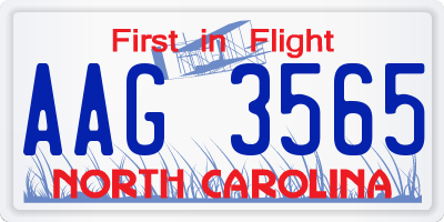 NC license plate AAG3565