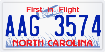 NC license plate AAG3574