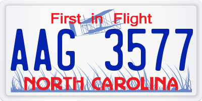 NC license plate AAG3577