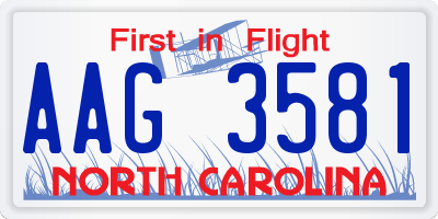 NC license plate AAG3581
