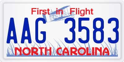 NC license plate AAG3583