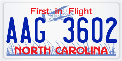 NC license plate AAG3602