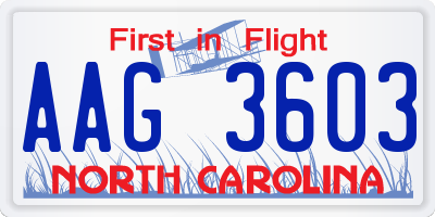NC license plate AAG3603