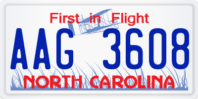 NC license plate AAG3608