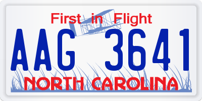 NC license plate AAG3641