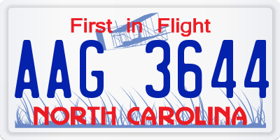 NC license plate AAG3644