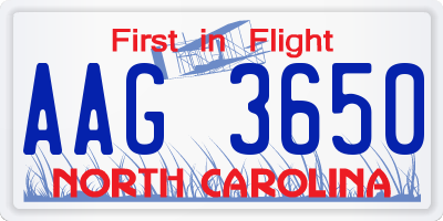 NC license plate AAG3650
