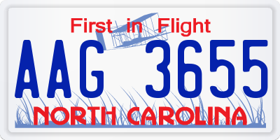 NC license plate AAG3655