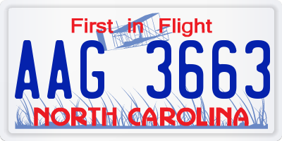 NC license plate AAG3663