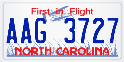 NC license plate AAG3727