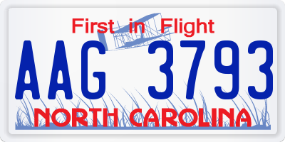 NC license plate AAG3793