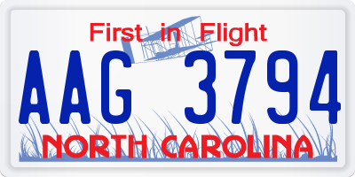 NC license plate AAG3794