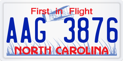 NC license plate AAG3876