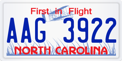 NC license plate AAG3922