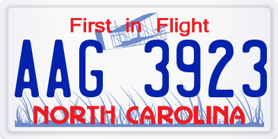 NC license plate AAG3923