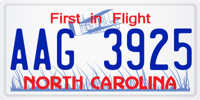 NC license plate AAG3925