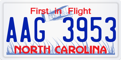 NC license plate AAG3953