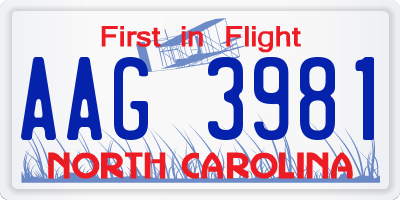 NC license plate AAG3981