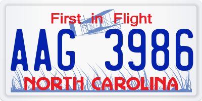 NC license plate AAG3986