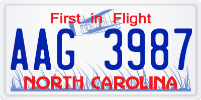NC license plate AAG3987