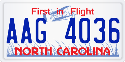 NC license plate AAG4036