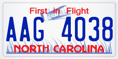 NC license plate AAG4038