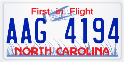 NC license plate AAG4194