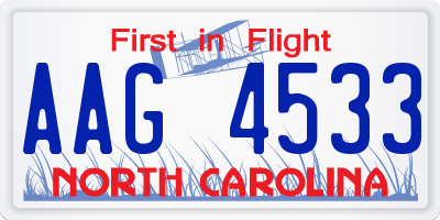 NC license plate AAG4533