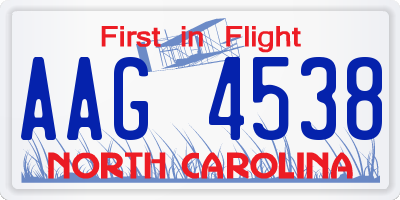 NC license plate AAG4538