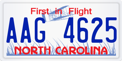 NC license plate AAG4625