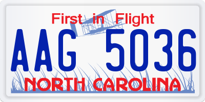 NC license plate AAG5036