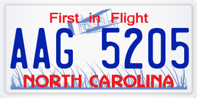 NC license plate AAG5205